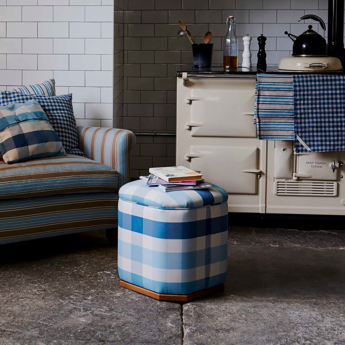 Thither Hexagonal Ottoman in Intelligent Velvet Mineral