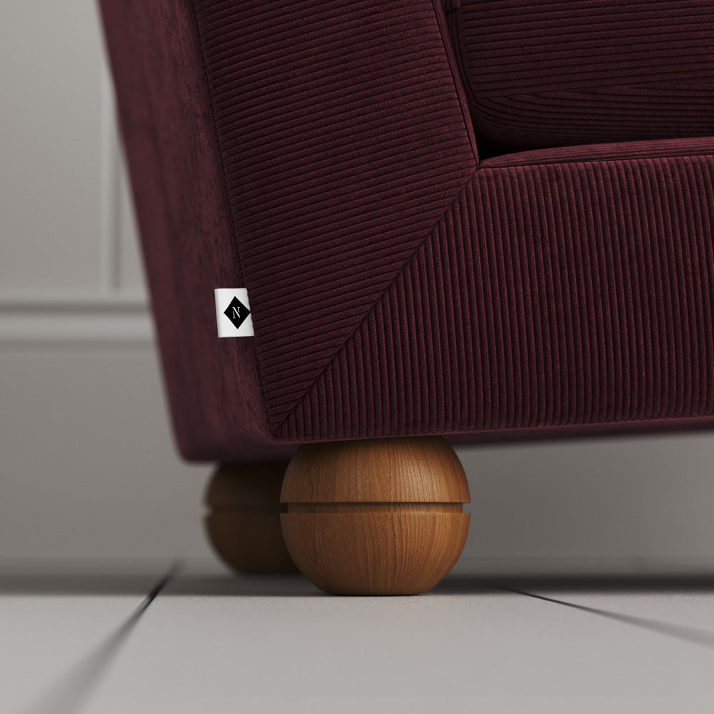 Perch Slipper Armchair in Classic Corduroy Cherry Frame and Colonnade Seat