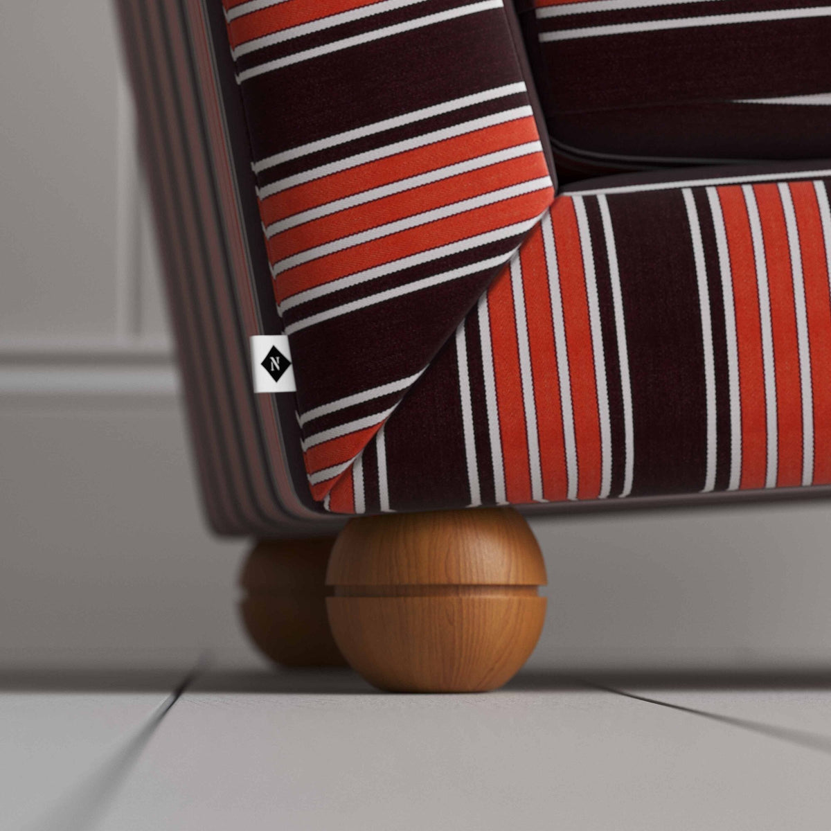 Perch Slipper Armchair in Regatta Flame Frame and Slow Lane Berry Seat
