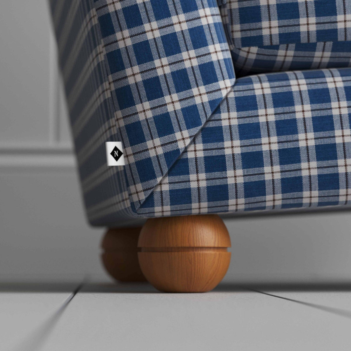 Perch Slipper Armchair in Well Plaid Frame and Intelligent Velvet Mineral Seat