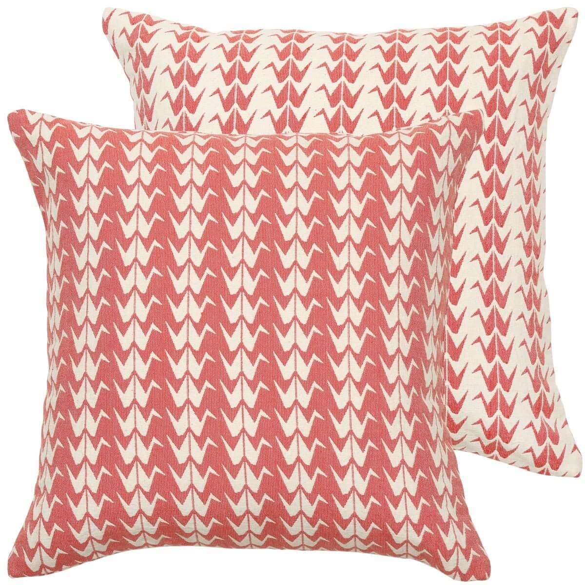 Coral Crane Woven Cushion Cover