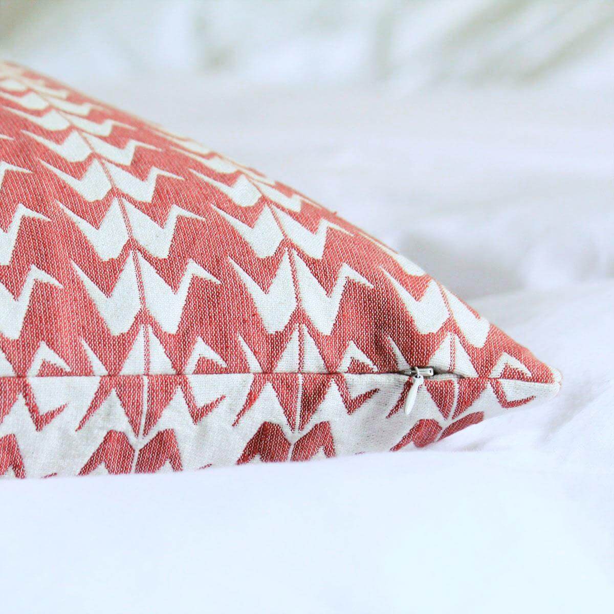 Coral Crane Woven Cushion Cover