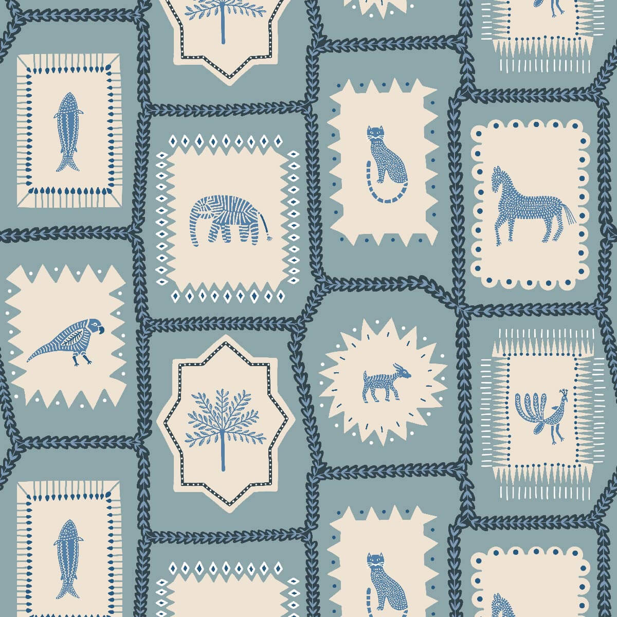 Folk Tales Wallpaper - Blue