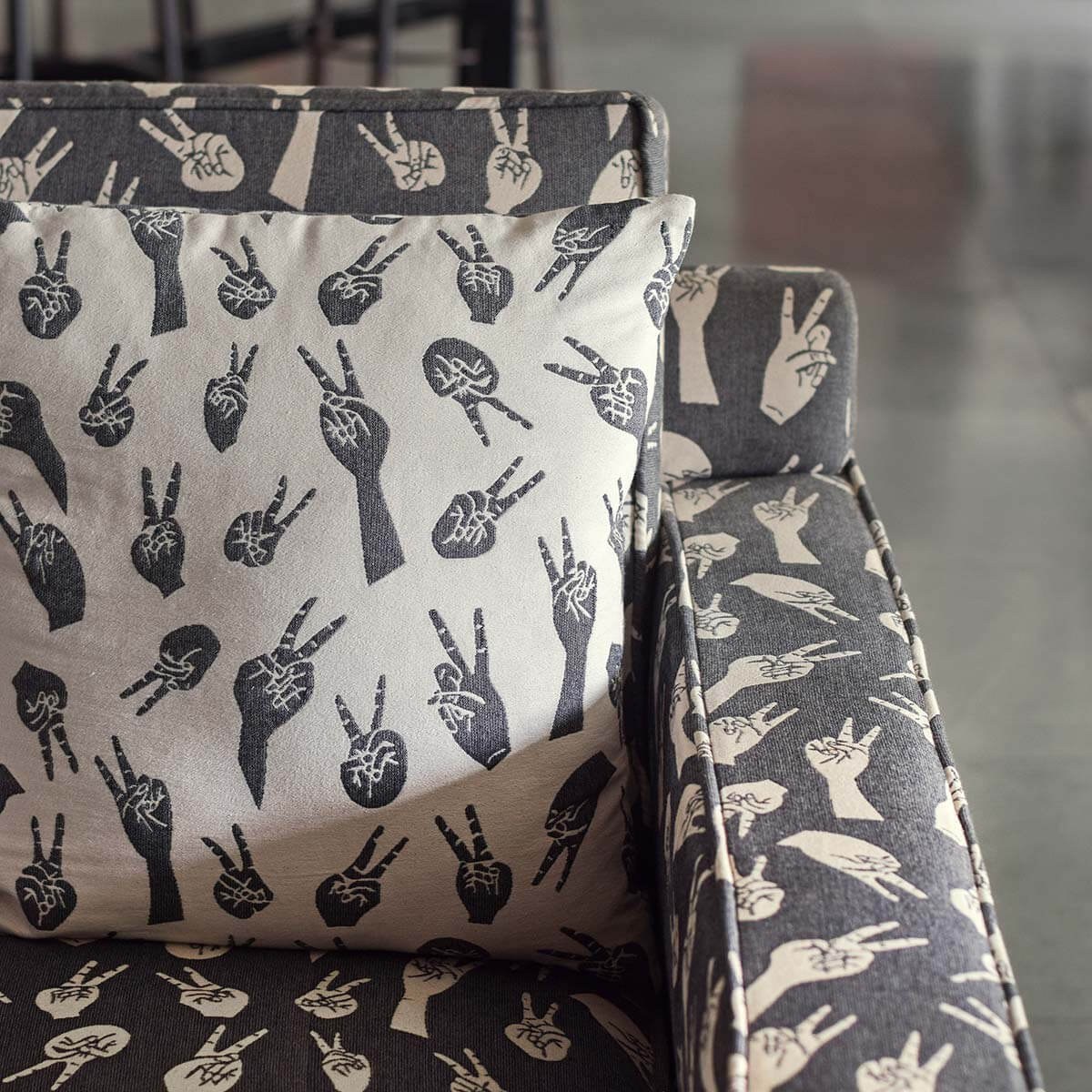 Grey Peace Hands Woven Cushion Cover