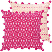 Pink Pom Pom Net Block Cushion Cover - 45 x 45 cm